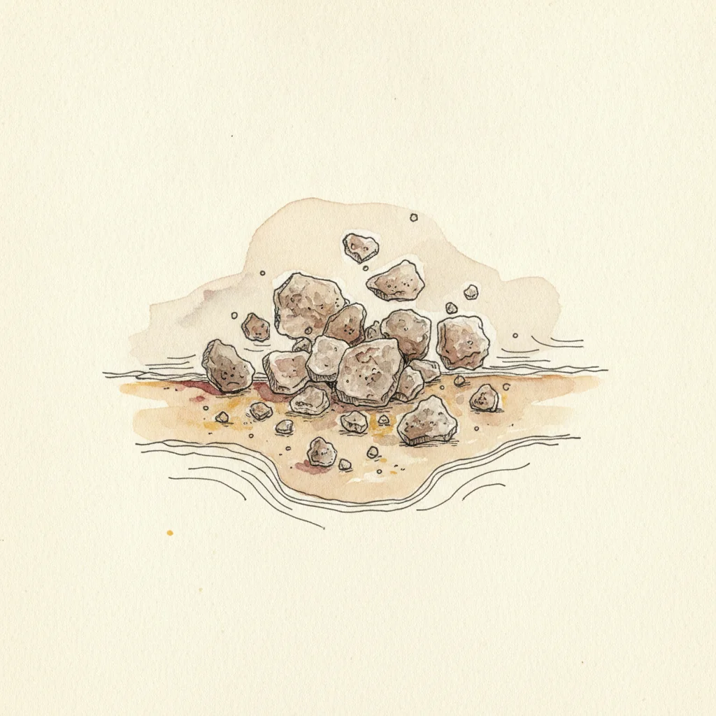 Sel gris de Guérande, coarse damp grey-blue crystals in a loose pile, macro on a dark matte background